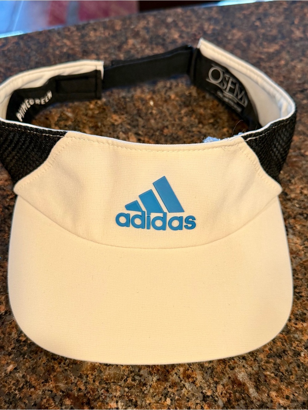 Adidas Visor Hat White One Size Strapback Climalite Teal Blue Logo Performance